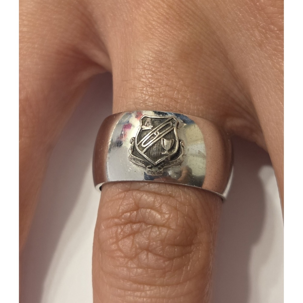 1950s Sterling Silver Wide Band Crested Sorority/ Fraternity Ring Size 7.5